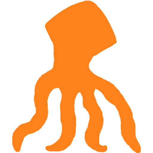 Site logo, a stylized squid with four arms.